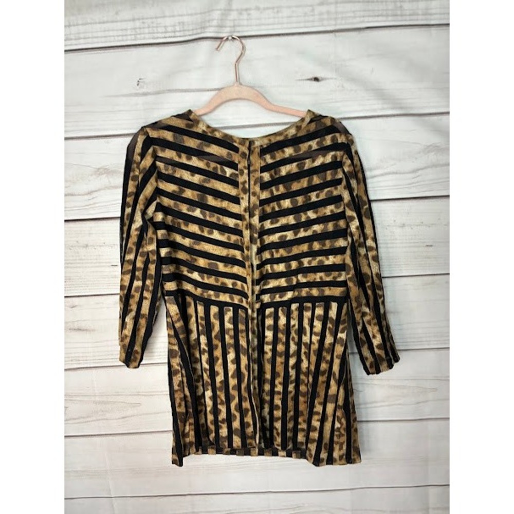 Chicos Travelers Collection Leopard Stripe Sheer Mesh Cardigan Brown Black Sz 1